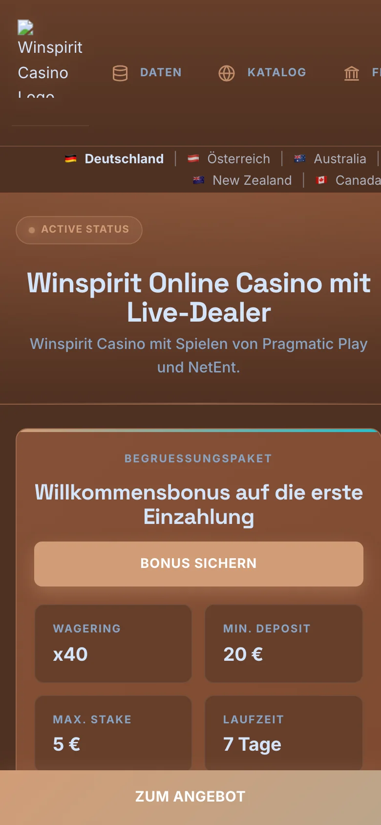 Winspirit Casino mobile lobby screenshot