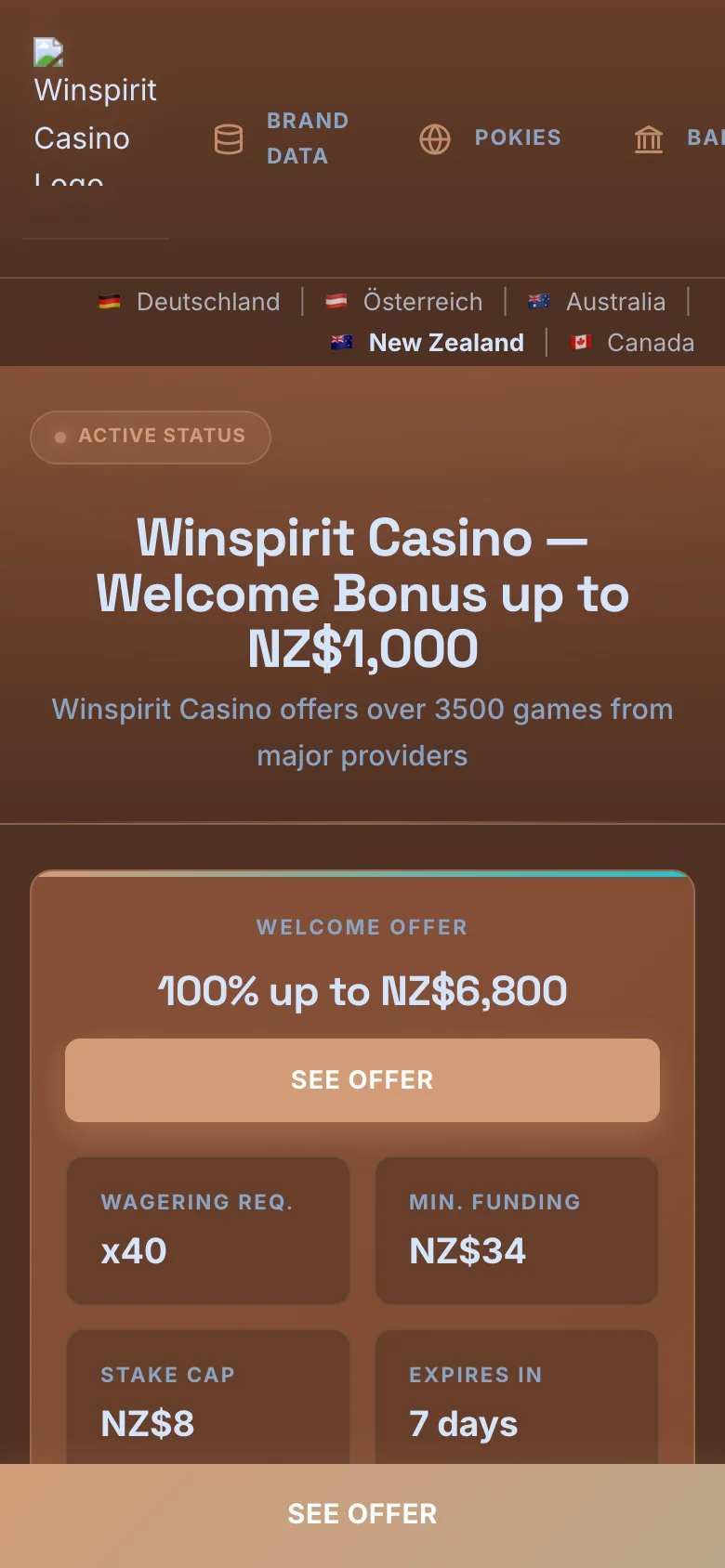 Winspirit Casino mobile lobby screenshot